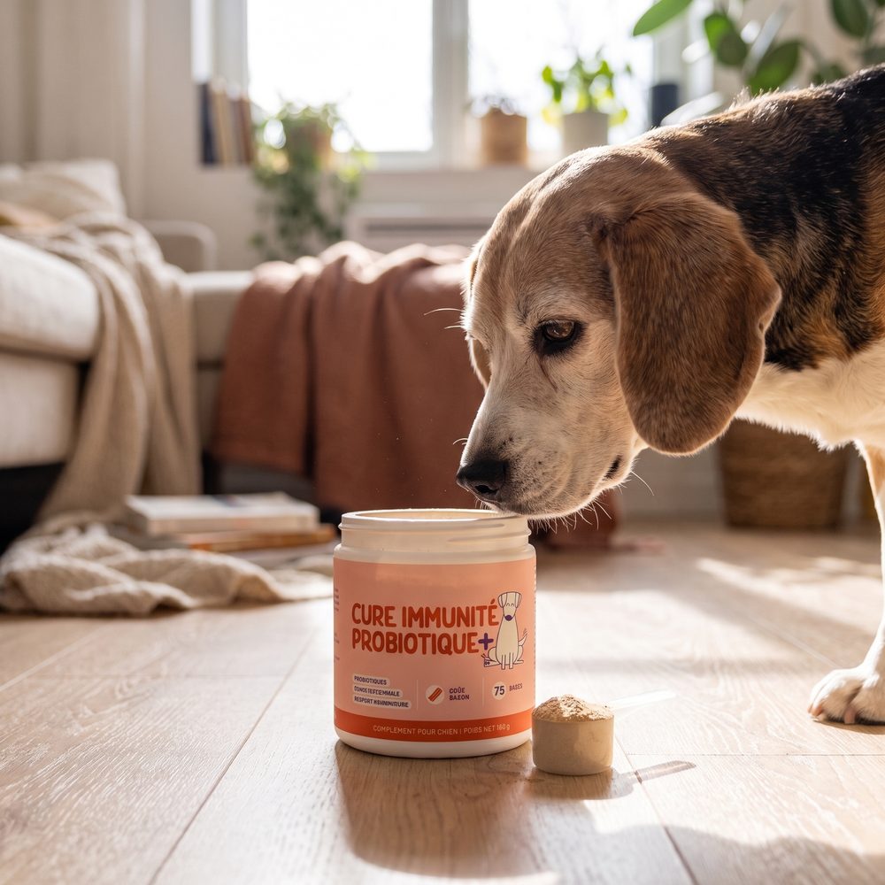Beagle senior qui renifle un pot HUSHH